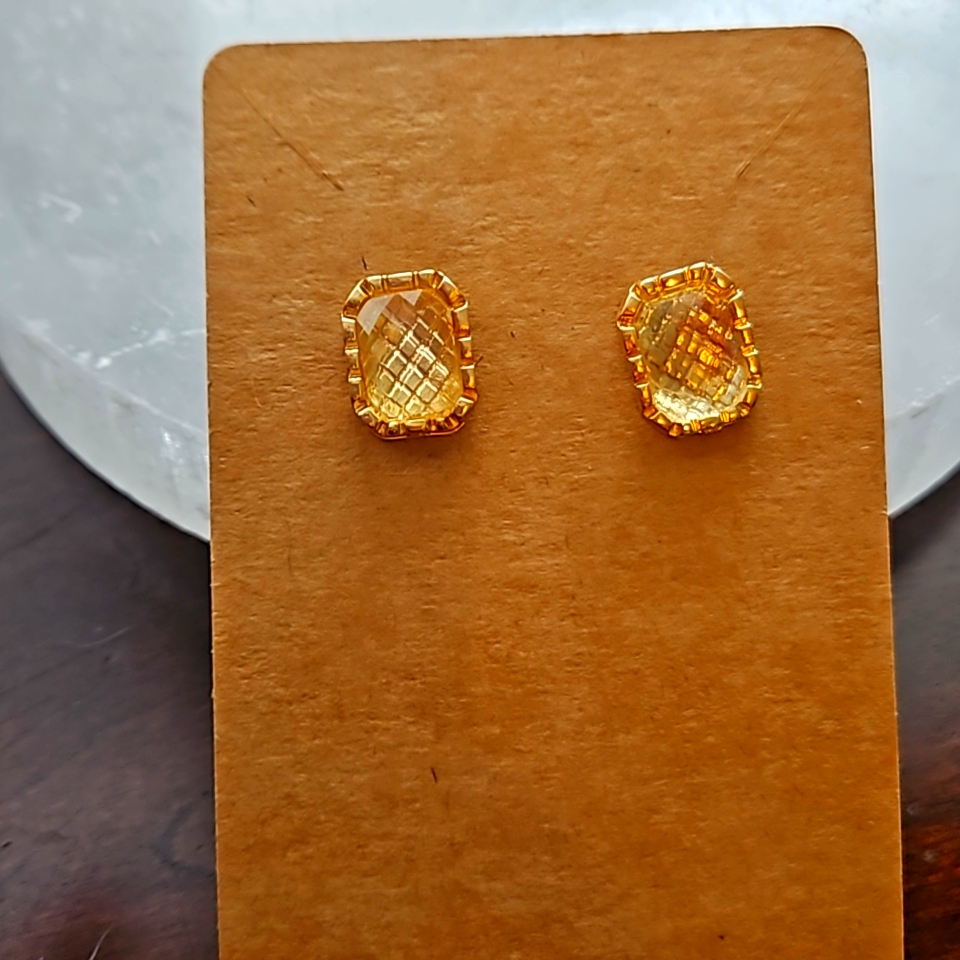 Gold Textured Rectangular Earrings